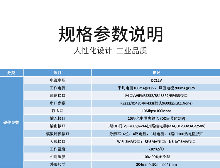 NB-IOT工業物聯網網關參數說明