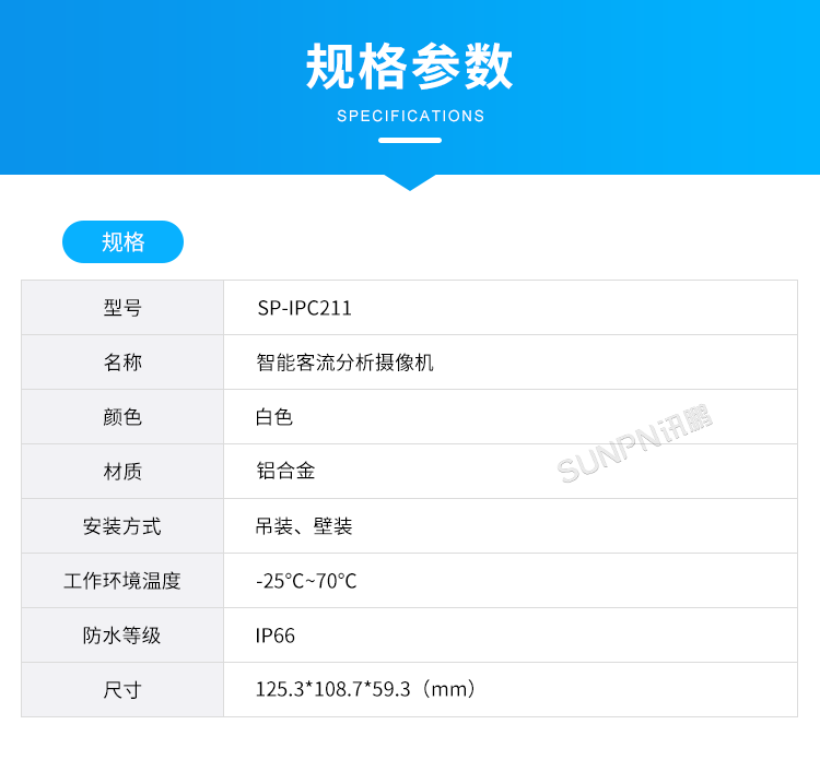 客流統計監控攝像機-規格參數 客流統計監控攝像機-規格參數